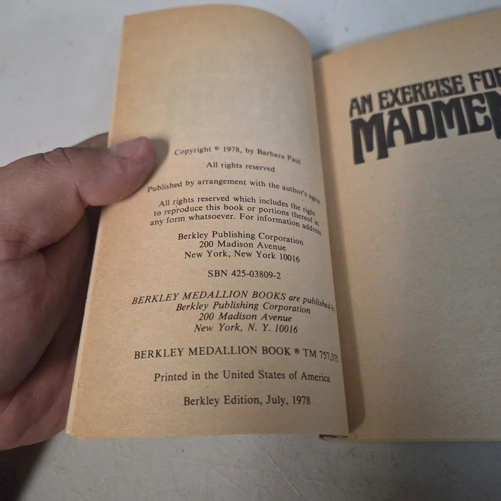 An Exercise For Madmen Barbara Paul 1978 Vintage Sci-Fi Paperback Book First Ed